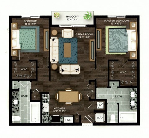 2 Bedrooms B and 2 Bathrooms Floor Plans at Azola West Palm Beach, West Palm Beach, 33411